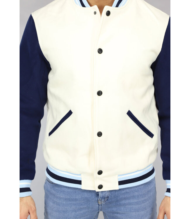 Wit Heren Varsity Jacket met Navy Mouwen
