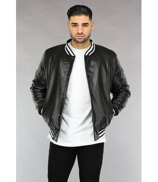 Zwarte Lederlook Bomber Najaar Jas