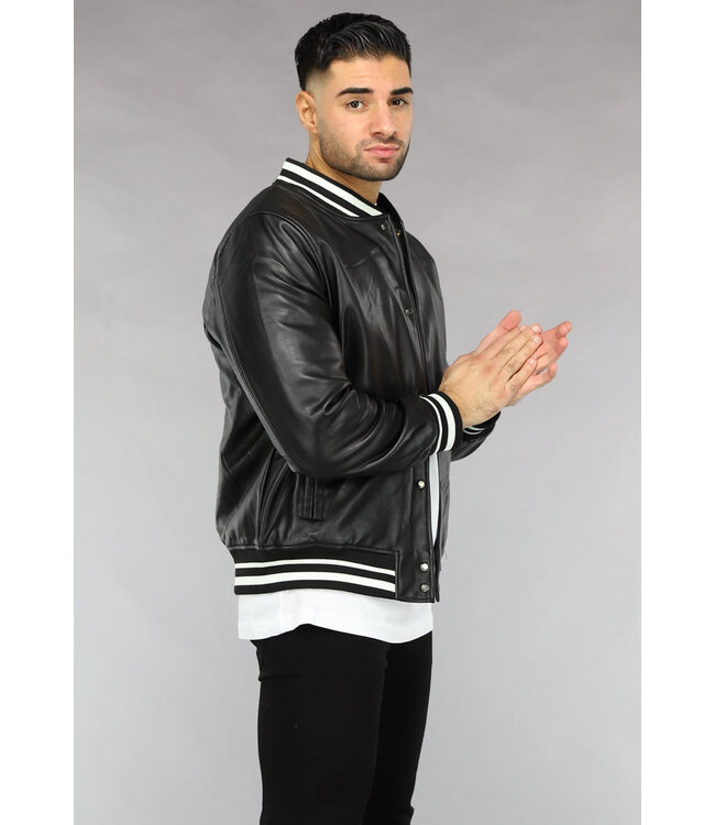 Zwarte Lederlook Bomber Najaar Jas
