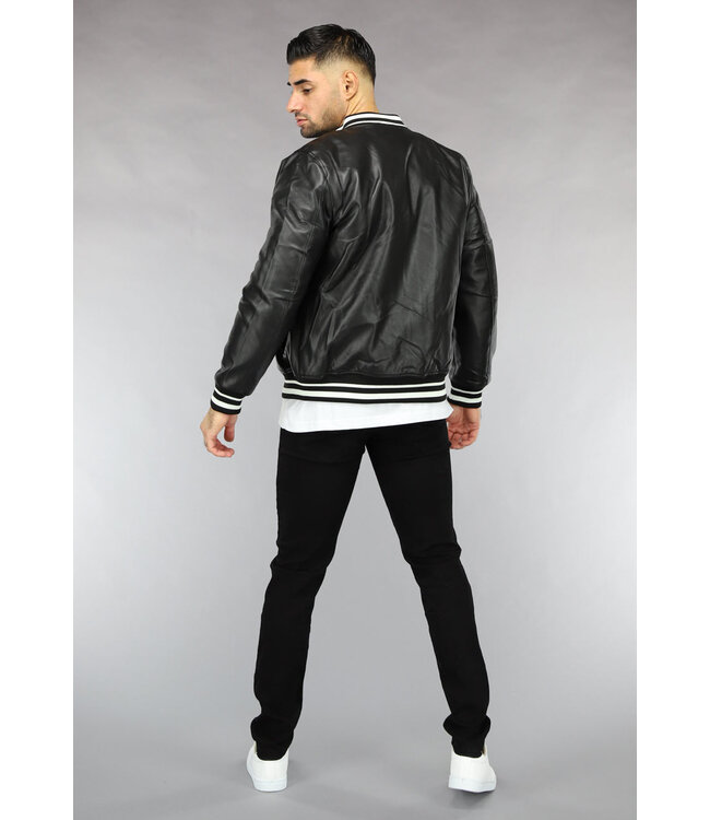 Zwarte Lederlook Bomber Najaar Jas