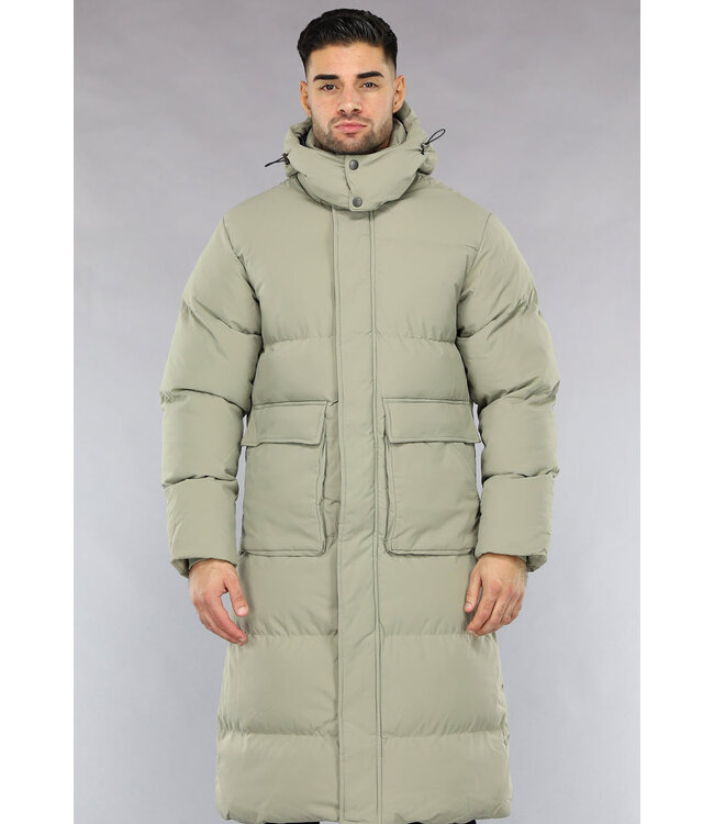 Olijfgroene Lange Heren Winterjas