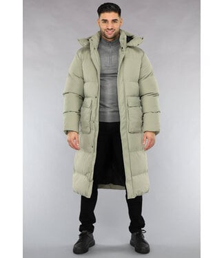 Olijfgroene Lange Heren Winterjas