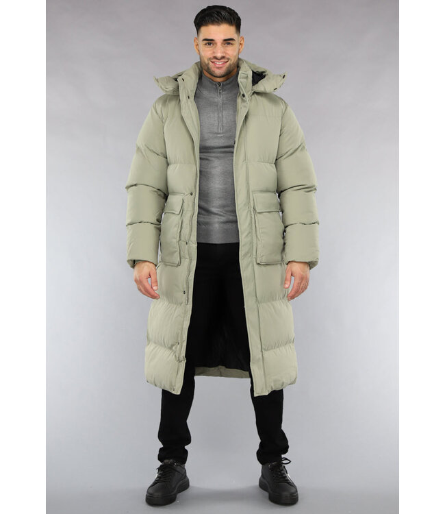 Olijfgroene Lange Heren Winterjas