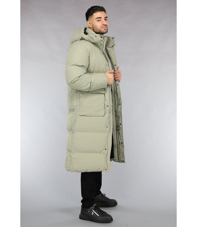 Olijfgroene Lange Heren Winterjas
