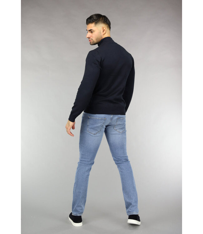 Navy Heren Trui met Halflange Rits