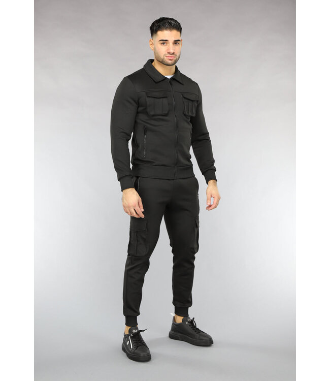 Zwart Cargo Heren Tracksuit