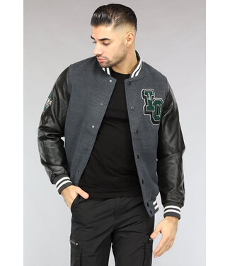Heren College Jas met Lederlook Mouwen