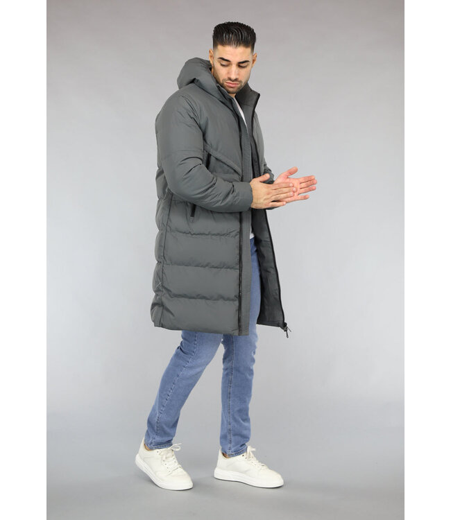 Antraciet Lange Winterjas voor Mannen