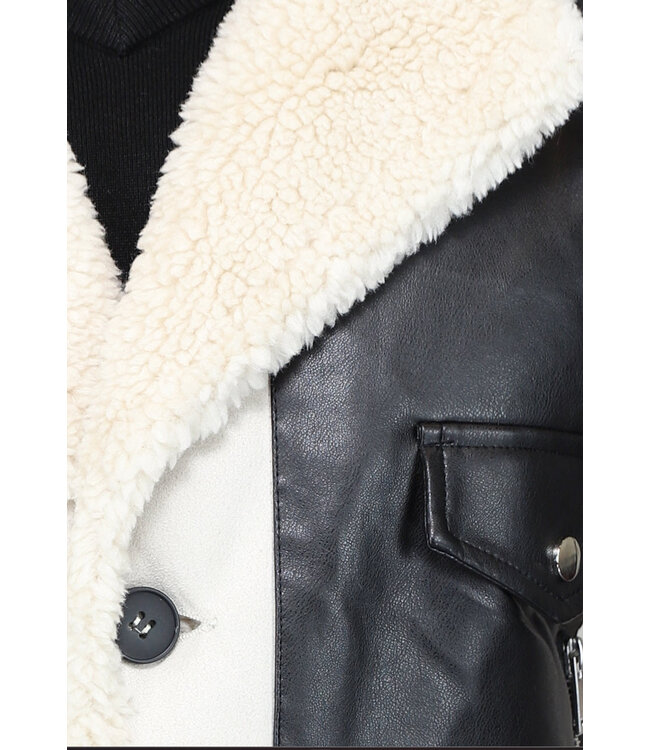 Beige Heren Lammy Coat met Lederlook Details