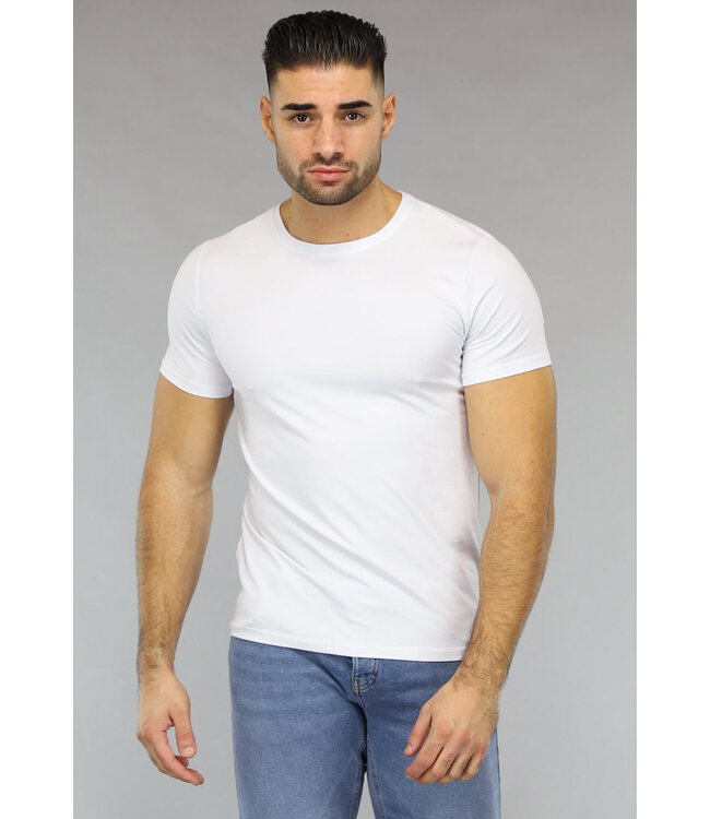Wit Heren T Shirt met Ronde Hals