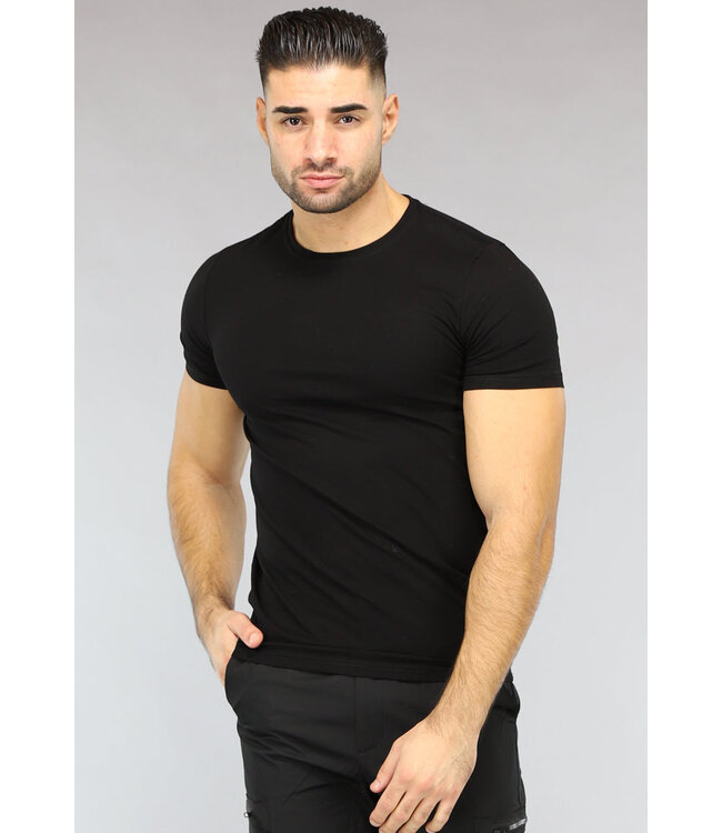 Zwart Heren T Shirt met Ronde Hals