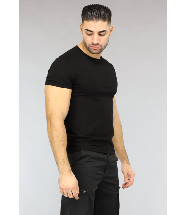 Zwart Heren T Shirt met Ronde Hals