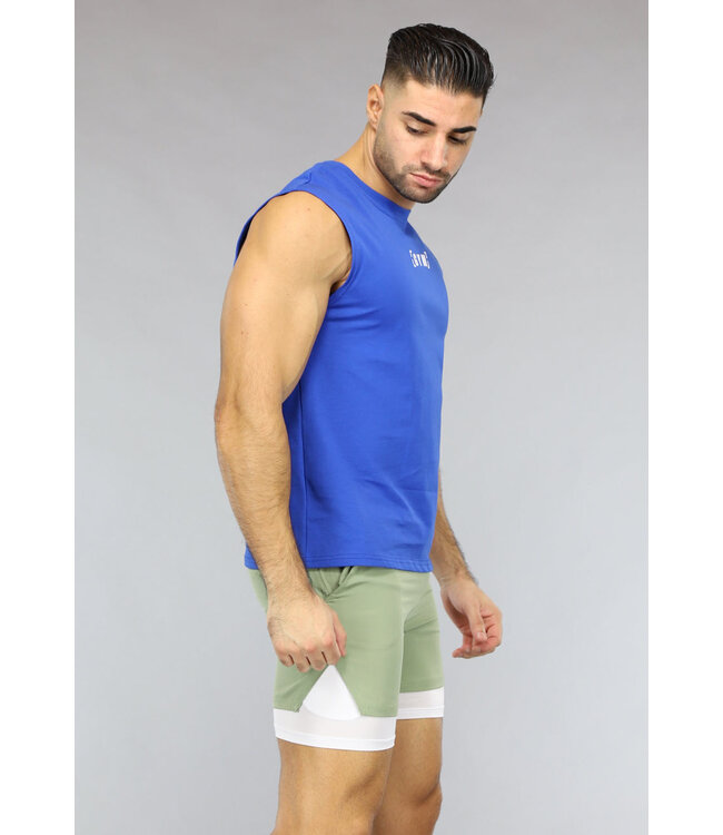 NEW2411 Blauwe Heren Sport Tank Top met Gym Opdruk