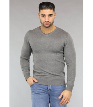 Gebreide Heren Pullover met V Hals in Grijs