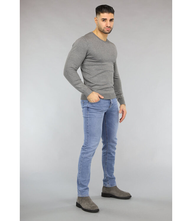 Gebreide Heren Pullover met V Hals in Grijs