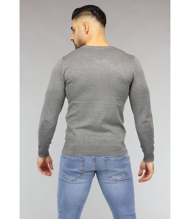 Gebreide Heren Pullover met V Hals in Grijs