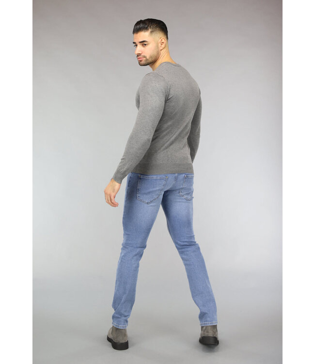 Gebreide Heren Pullover met V Hals in Grijs