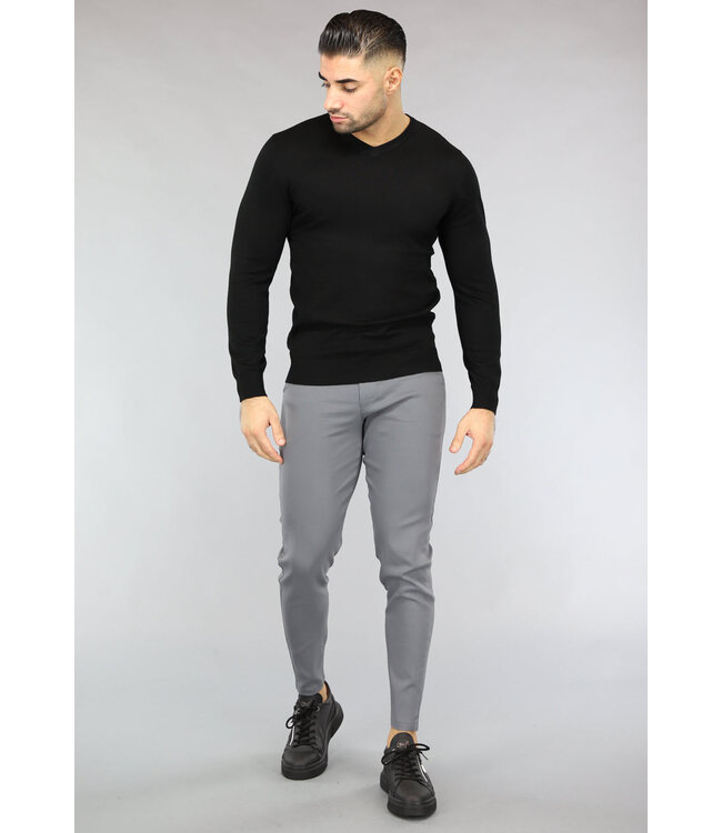 Gebreide Heren Pullover met V Hals in Zwart