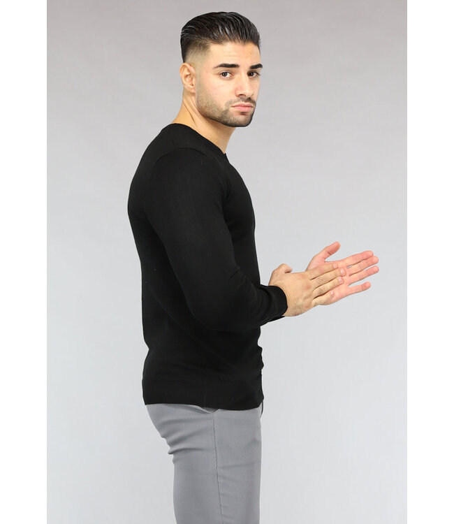 Gebreide Heren Pullover met V Hals in Zwart