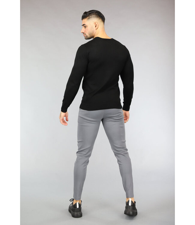 Gebreide Heren Pullover met V Hals in Zwart