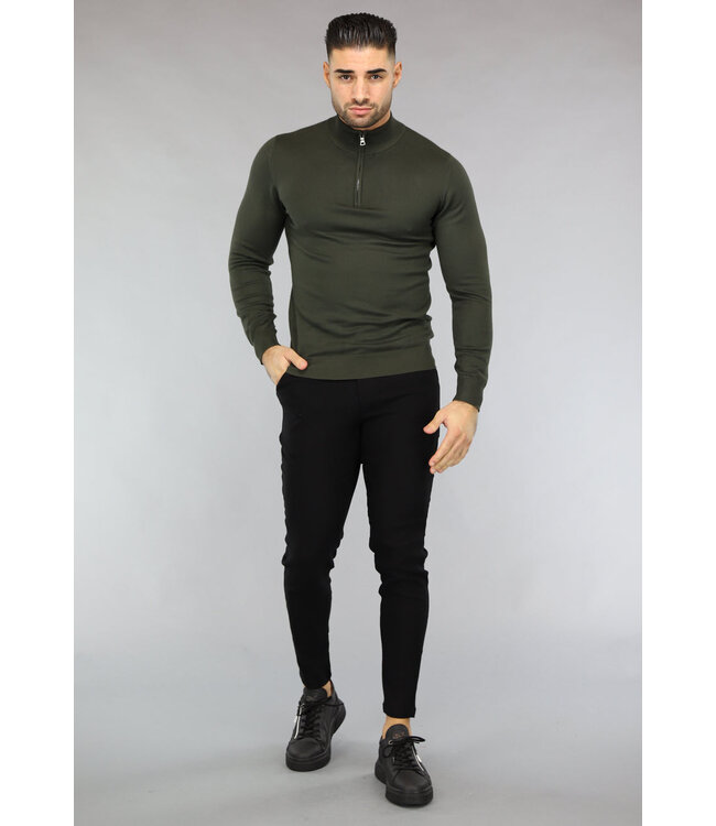 Groene Heren Trui met Halflange Rits