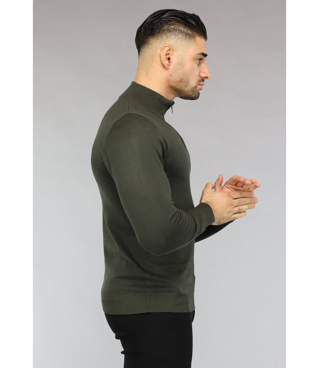 Groene Heren Trui met Halflange Rits