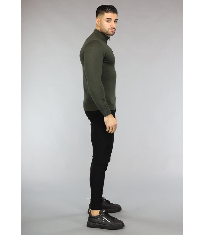 Groene Heren Trui met Halflange Rits