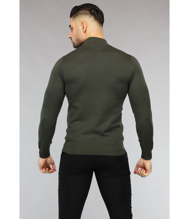 Groene Heren Trui met Halflange Rits