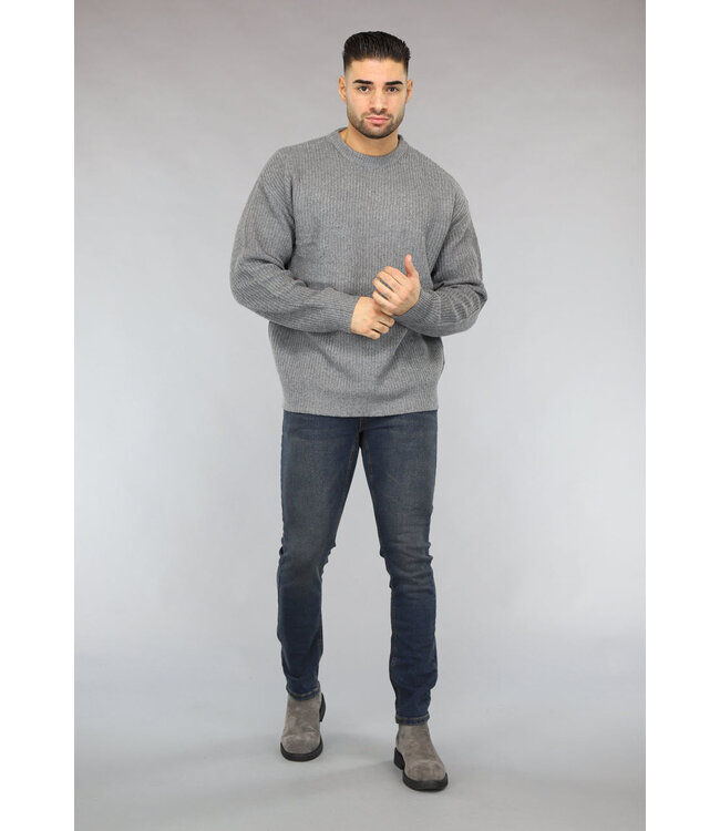 NEW2411 Gebreide Mannen Pullover Trui in Antraciet