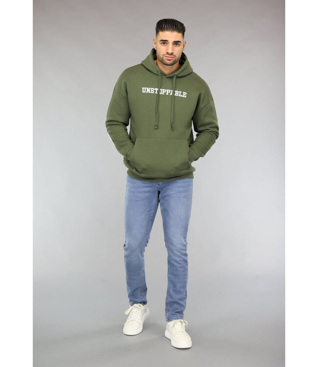 Khaki Heren Hoodie met Unstoppable Tekst