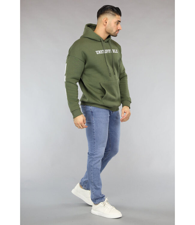 Khaki Heren Hoodie met Unstoppable Tekst