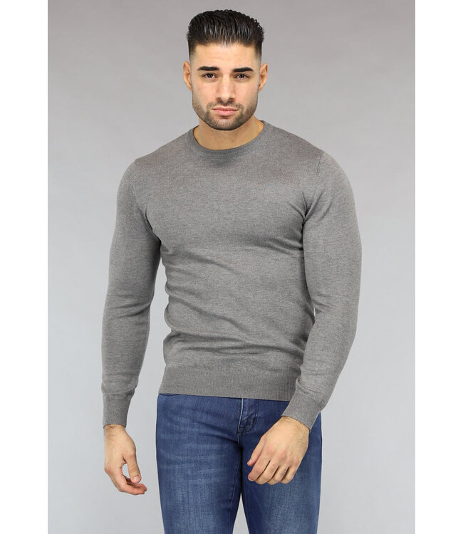 Grijze Heren Pullover Trui met Ronde Hals