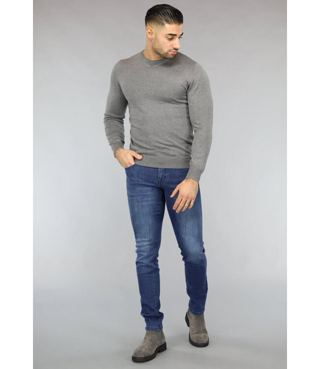 Grijze Heren Pullover Trui met Ronde Hals