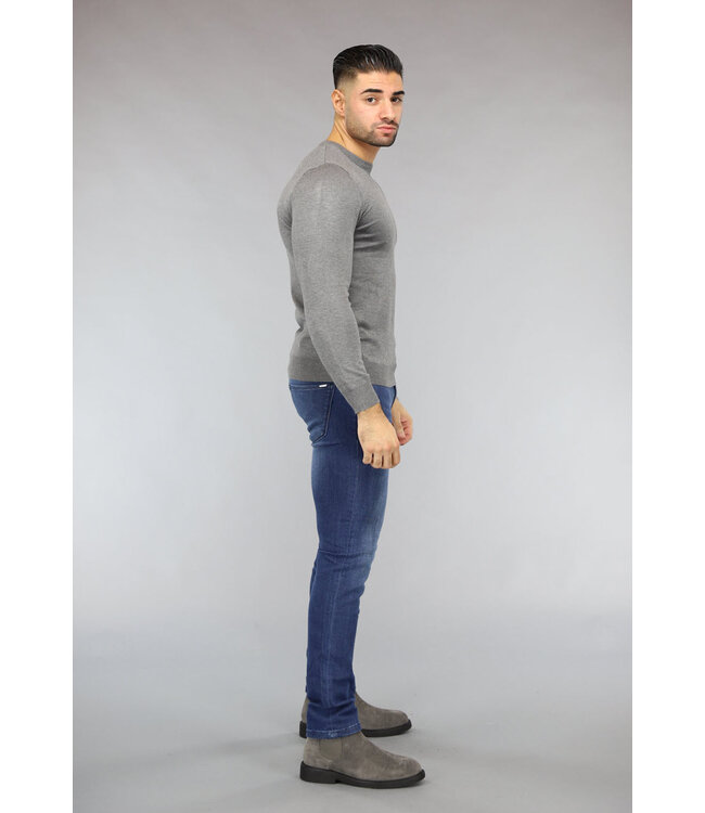 Grijze Heren Pullover Trui met Ronde Hals