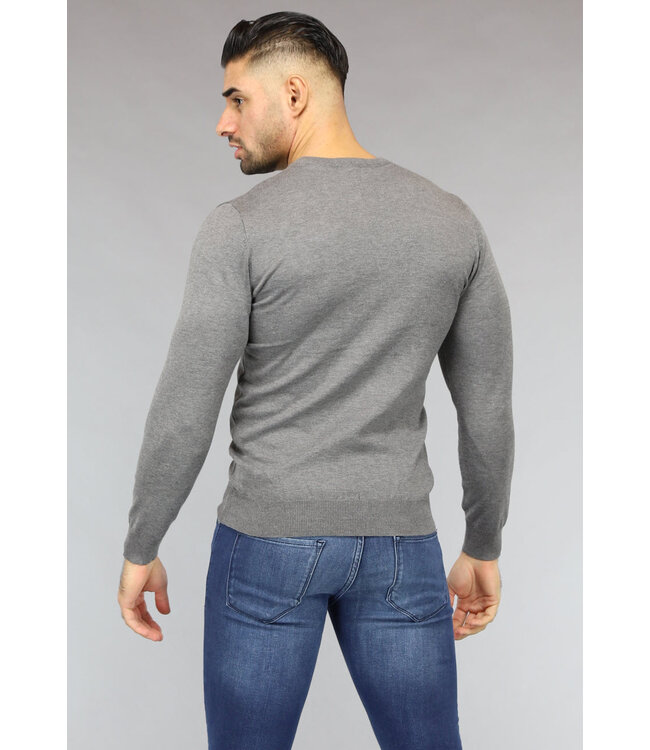 Grijze Heren Pullover Trui met Ronde Hals