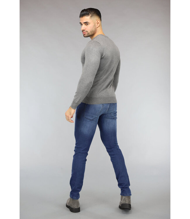 Grijze Heren Pullover Trui met Ronde Hals