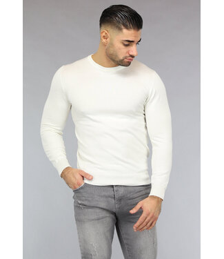 Crème Heren Pullover Trui met Ronde Hals