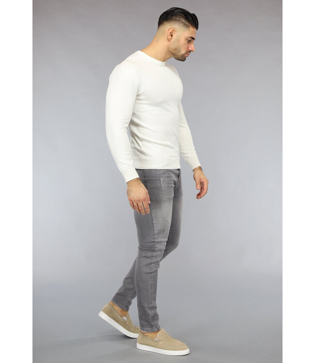 Crème Heren Pullover Trui met Ronde Hals
