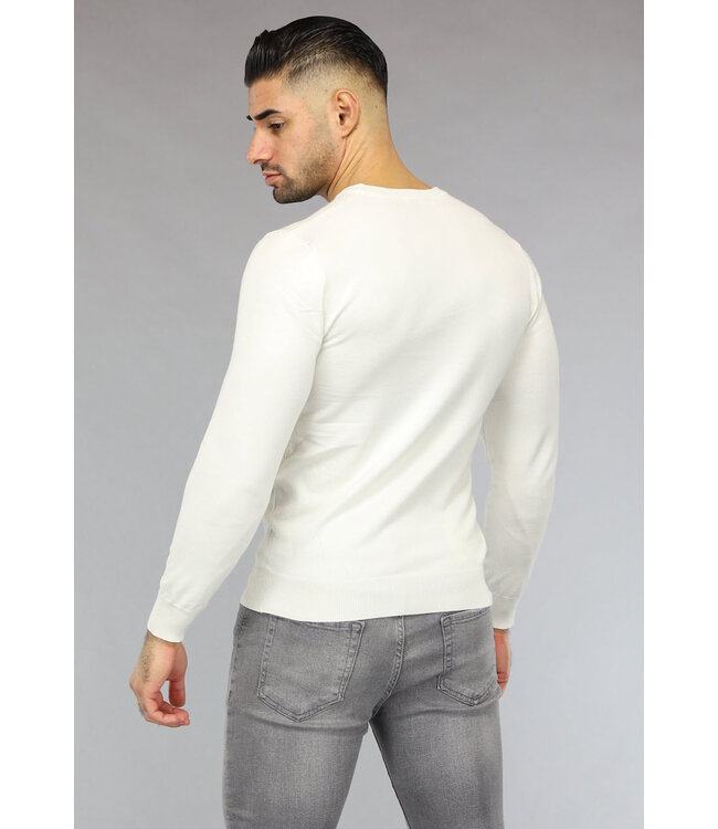 Crème Heren Pullover Trui met Ronde Hals
