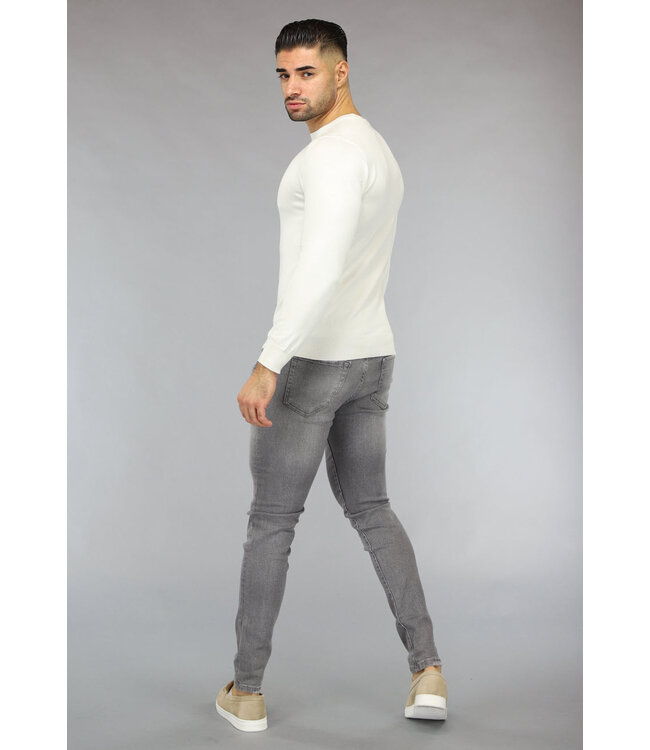 Crème Heren Pullover Trui met Ronde Hals