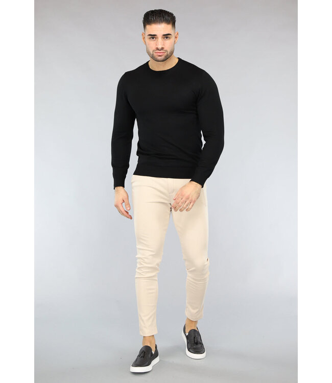 Zwarte Heren Pullover Trui met Ronde Hals