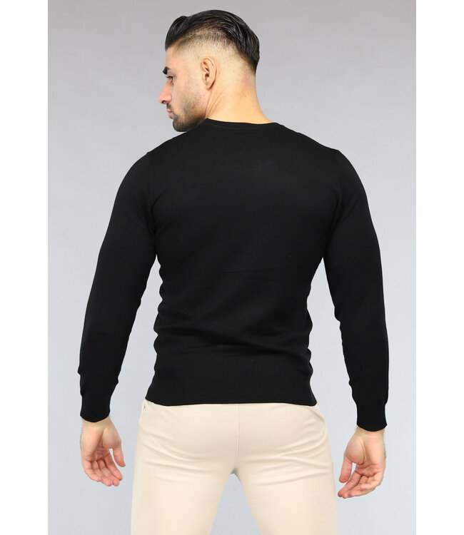 Zwarte Heren Pullover Trui met Ronde Hals