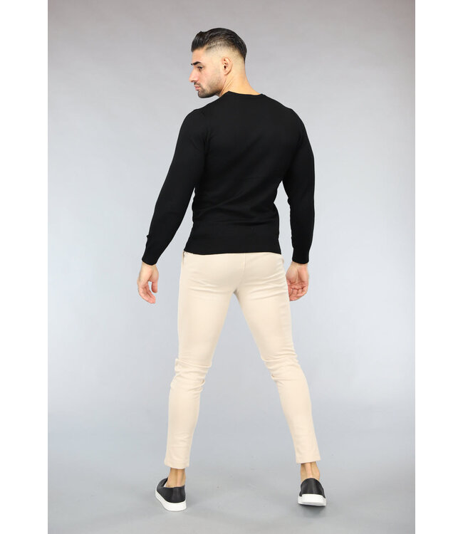Zwarte Heren Pullover Trui met Ronde Hals