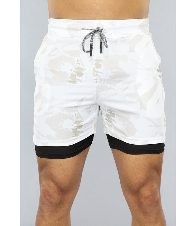 NEW2411 Heren Print Sport Short met Ingewerkt Aansluitend Broekje