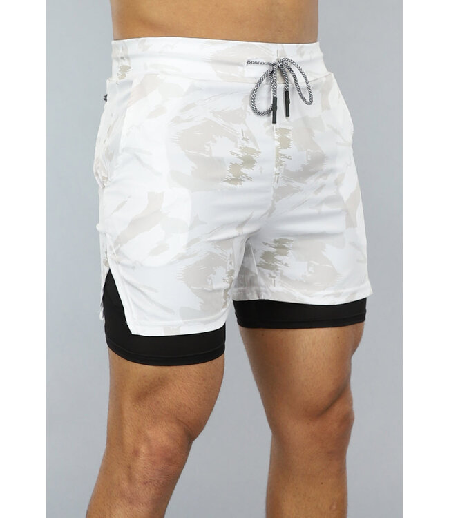 Heren Print Sport Short met Ingewerkt Aansluitend Broekje