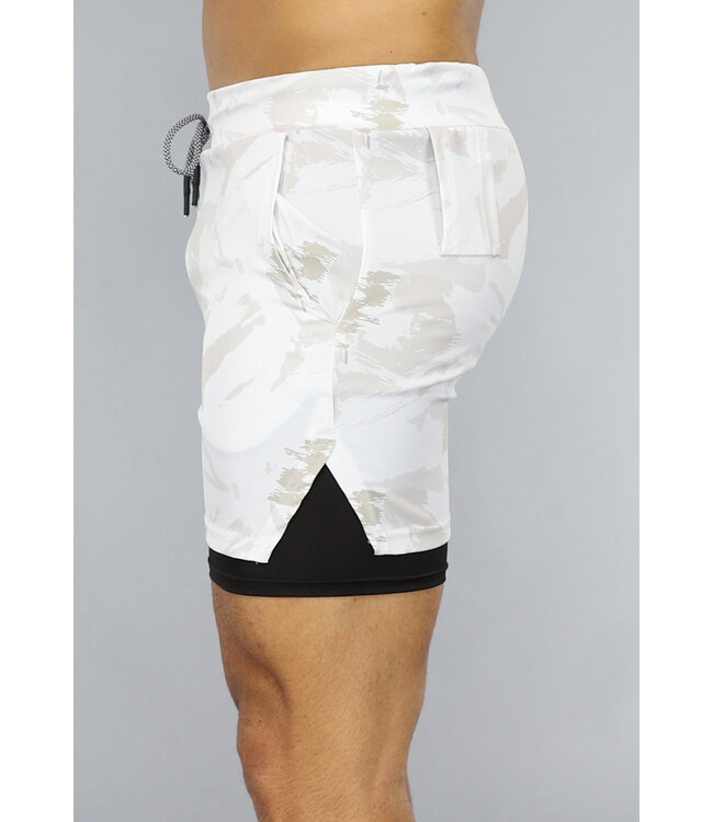 Heren Print Sport Short met Ingewerkt Aansluitend Broekje