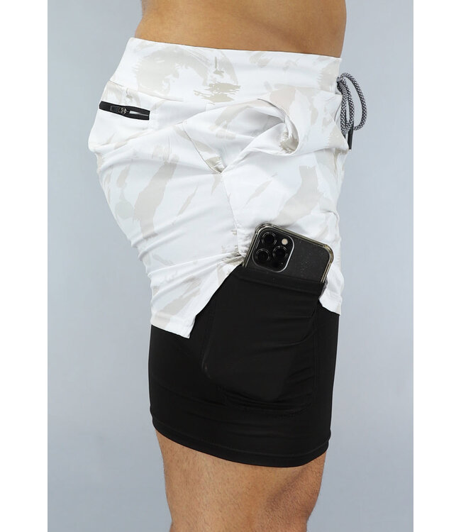 Heren Print Sport Short met Ingewerkt Aansluitend Broekje