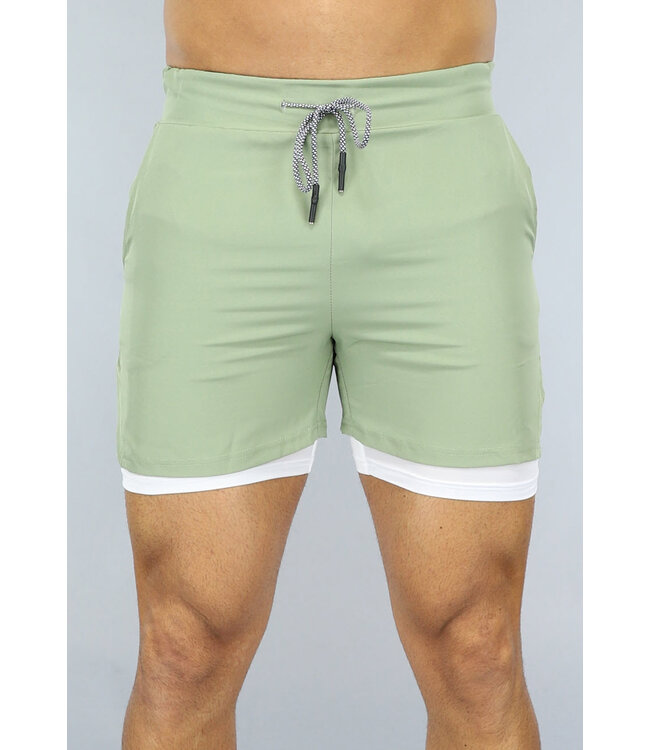 Groene Heren Sport Short met Ingewerkt Aansluitend Broekje