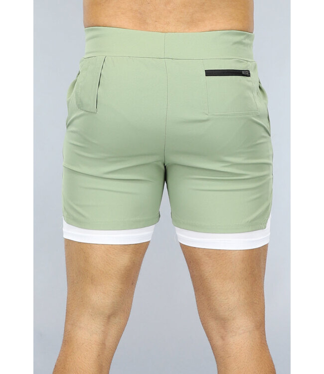 Groene Heren Sport Short met Ingewerkt Aansluitend Broekje