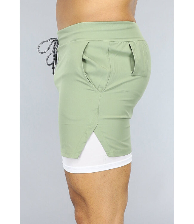 Groene Heren Sport Short met Ingewerkt Aansluitend Broekje
